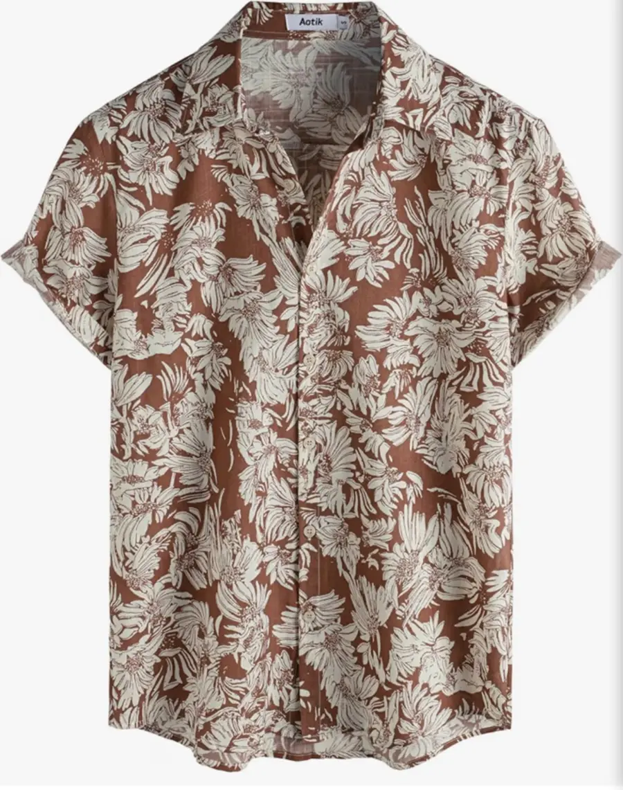 Coffee-brown AOTIK shirt with white floral linework